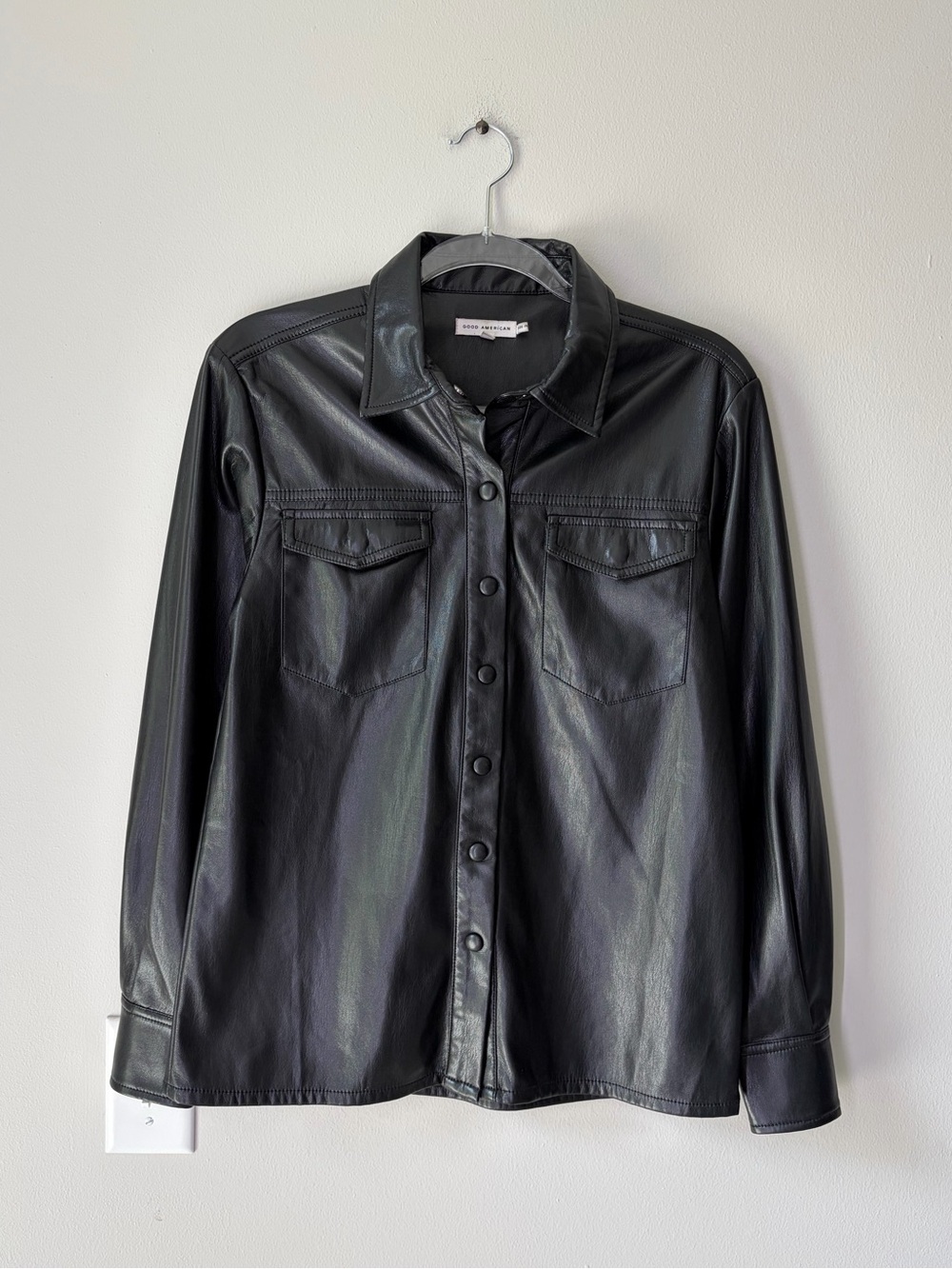 Good American Black Faux Leather Button Up Jacket Day To Night Biker City Girl
